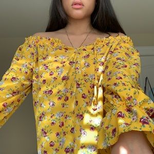 Flowy yellow floral off the shoulder